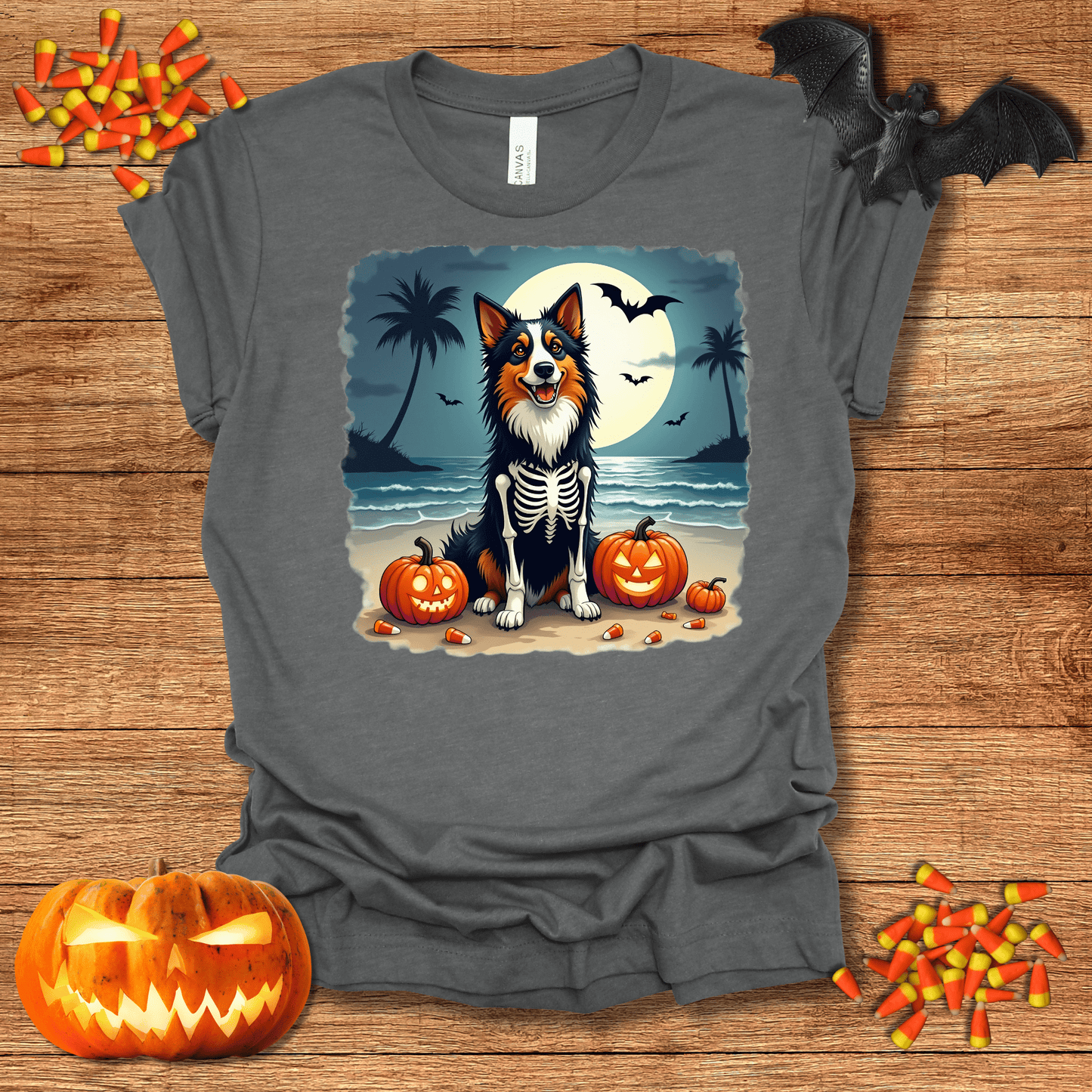 Printify T-Shirt 125_Collie Skeleton Halloween Unisex Jersey Short Sleeve Tee