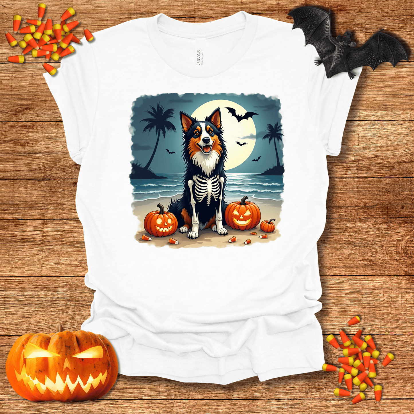 Printify T-Shirt 125_Collie Skeleton Halloween Unisex Jersey Short Sleeve Tee