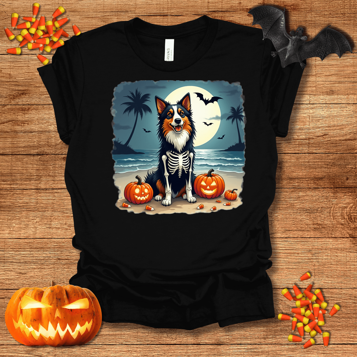 Printify T-Shirt 125_Collie Skeleton Halloween Unisex Jersey Short Sleeve Tee