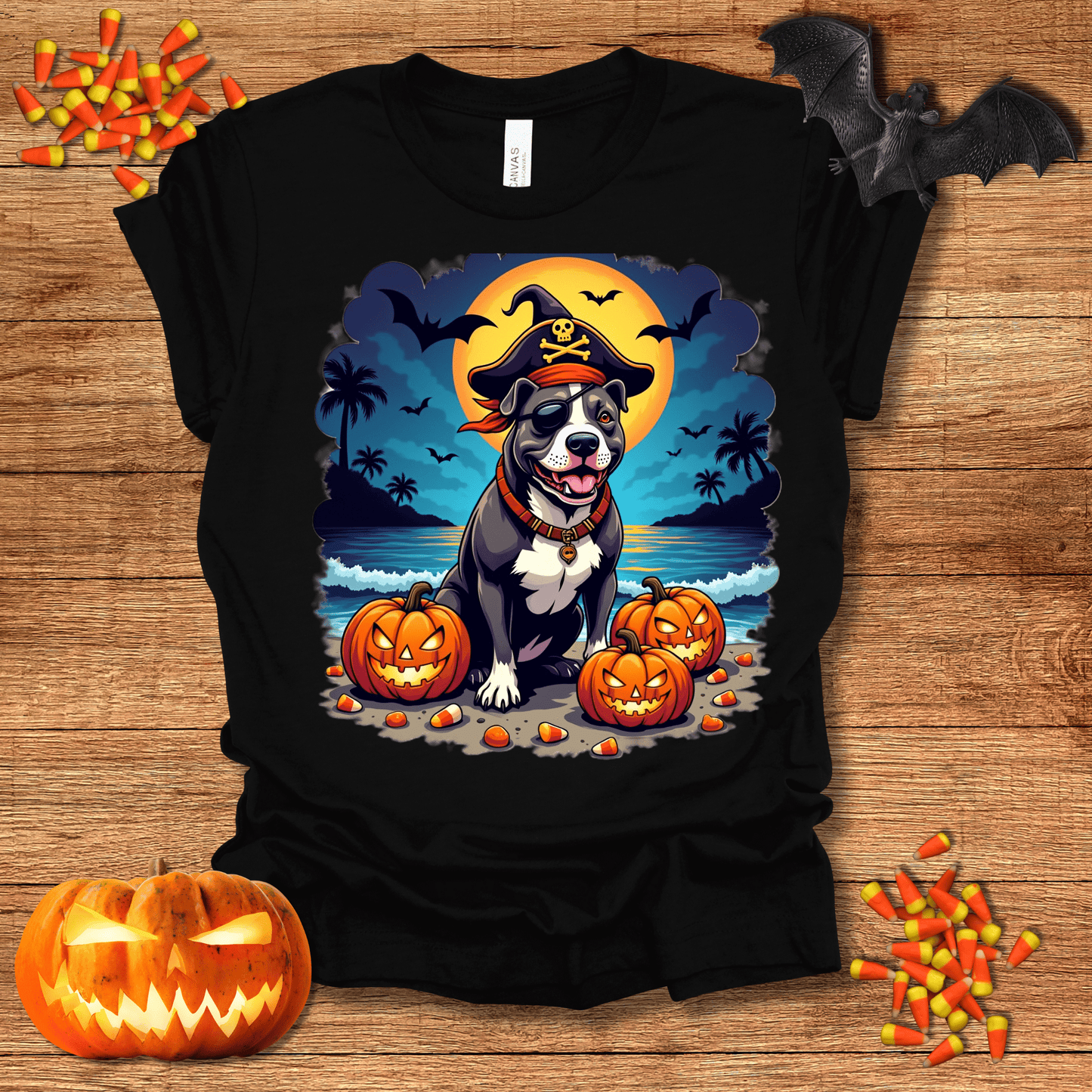 Printify T-Shirt 129_Pit Bull Pirate Halloween Unisex Jersey Short Sleeve Tee