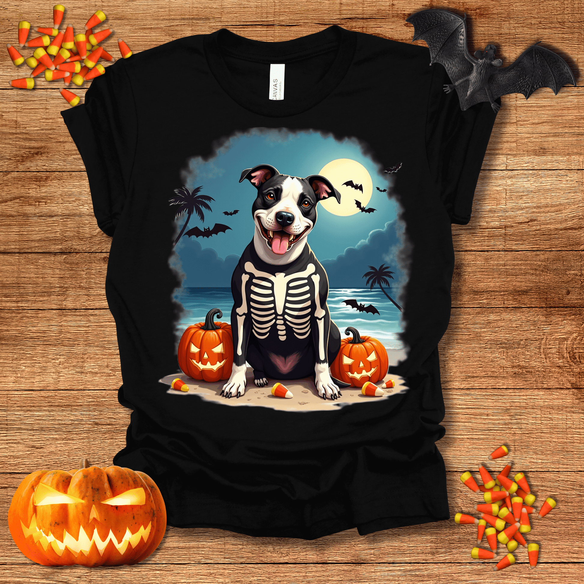 Printify T-Shirt 130_Pit Bull Skeleton Halloween Unisex Jersey Short Sleeve Tee