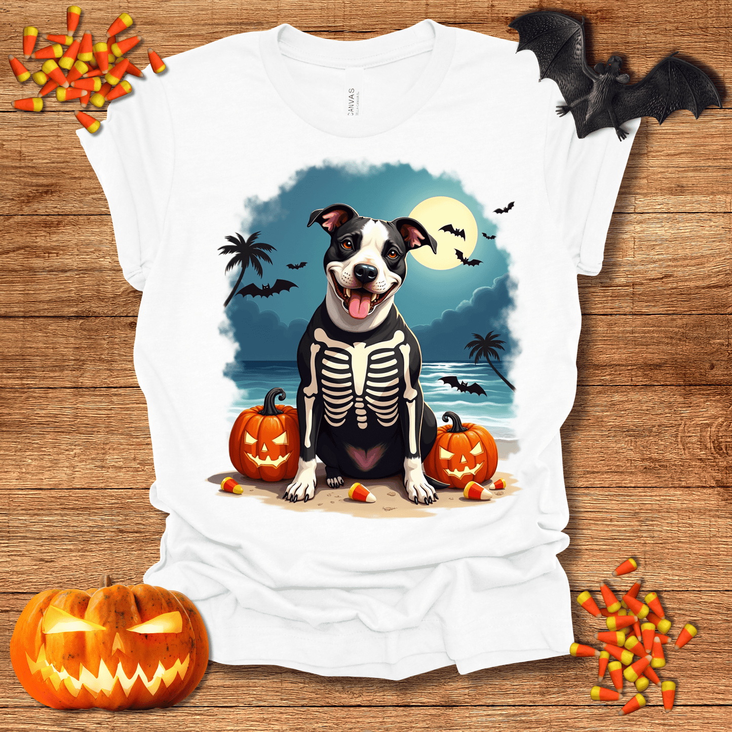 Printify T-Shirt 130_Pit Bull Skeleton Halloween Unisex Jersey Short Sleeve Tee