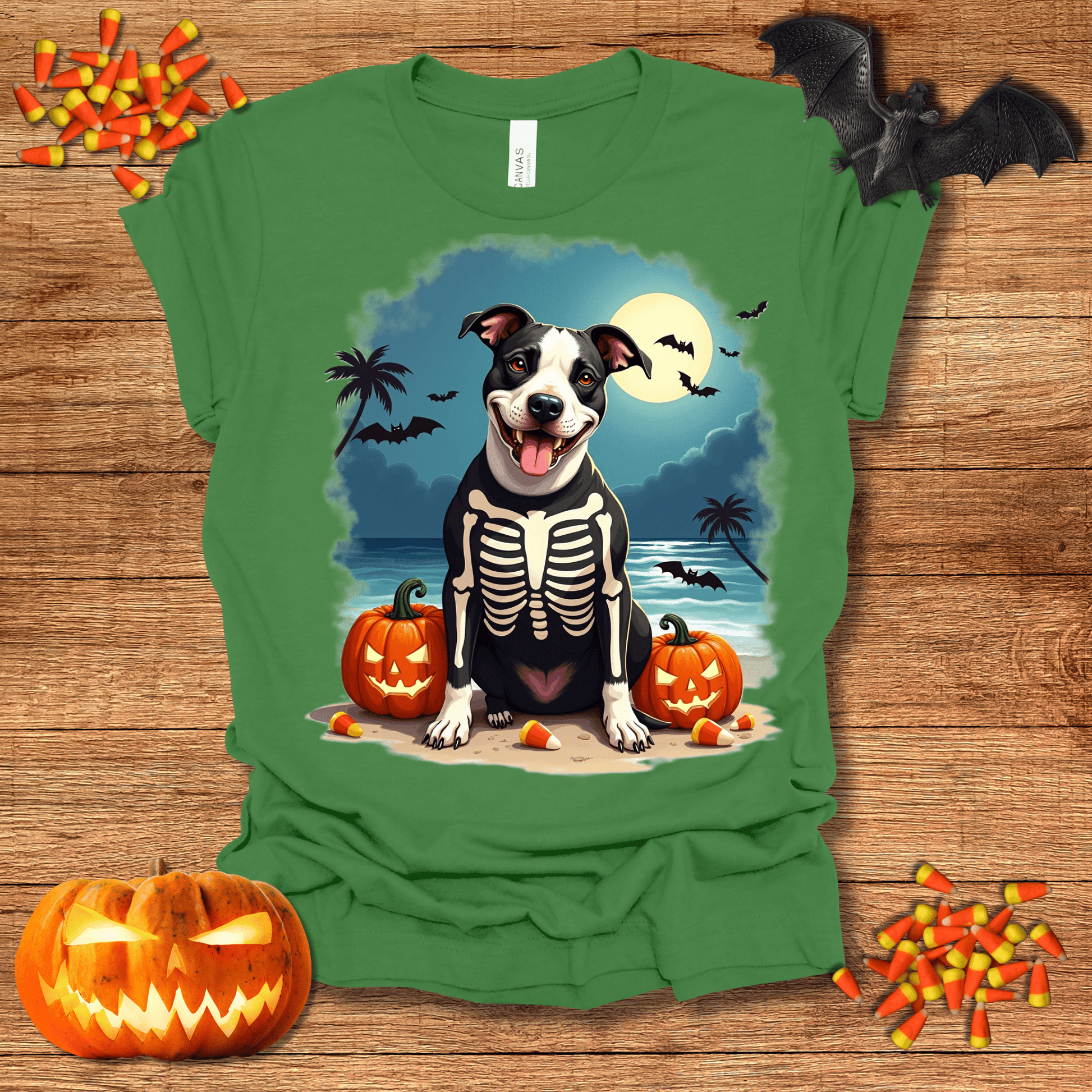 Printify T-Shirt 130_Pit Bull Skeleton Halloween Unisex Jersey Short Sleeve Tee