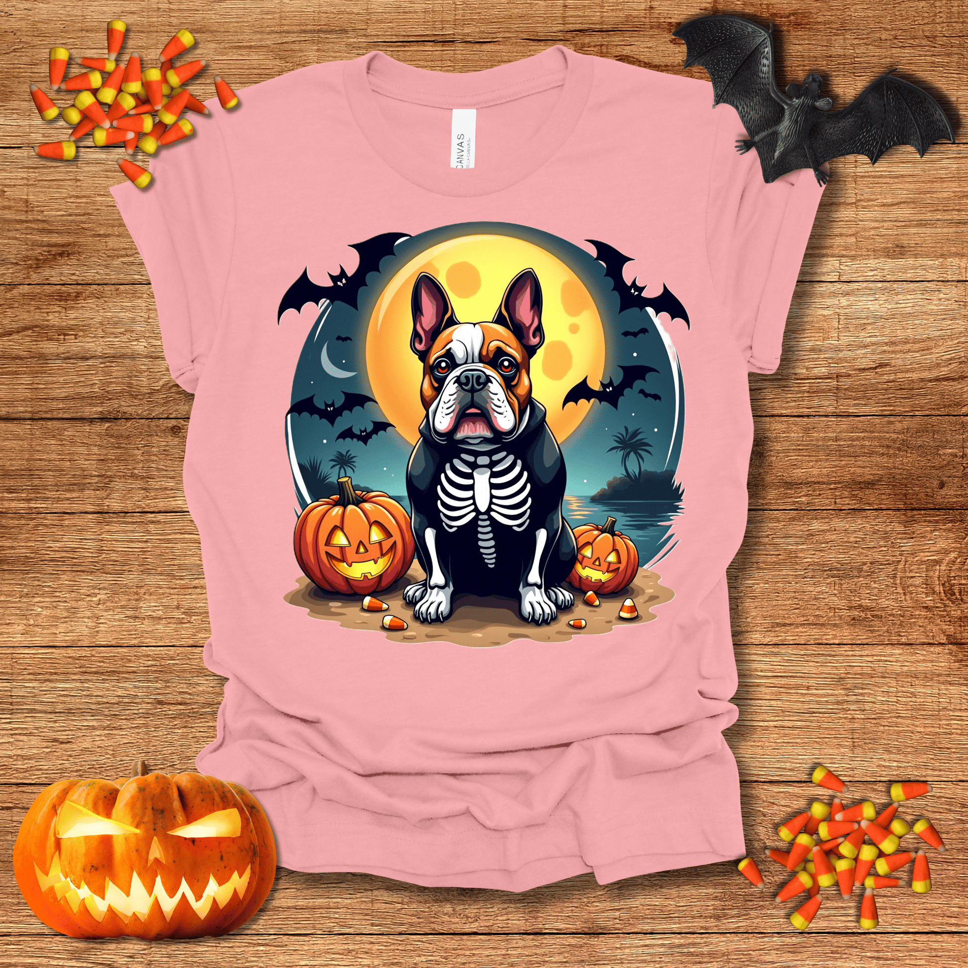 Printify T-Shirt 134_English Bulldog Skeleton Halloween Unisex Jersey Short Sleeve Tee