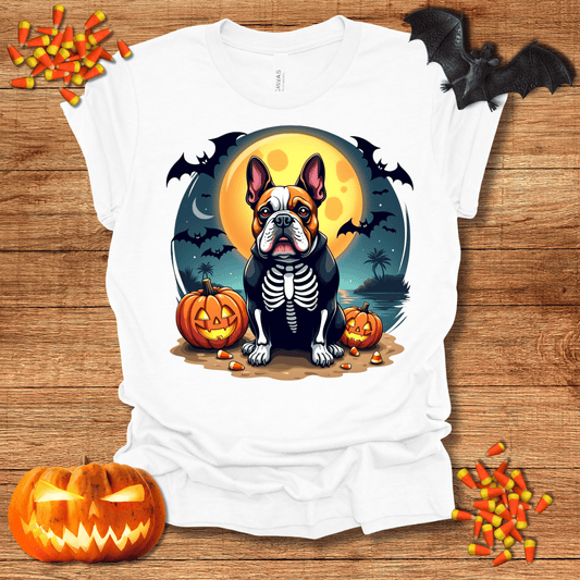 Printify T-Shirt 134_English Bulldog Skeleton Halloween Unisex Jersey Short Sleeve Tee