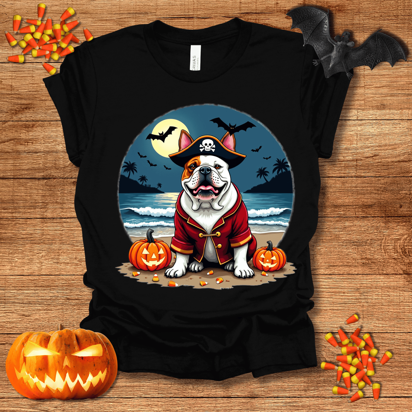 Printify T-Shirt 135_English Bulldog Pirate Halloween Unisex Jersey Short Sleeve Tee