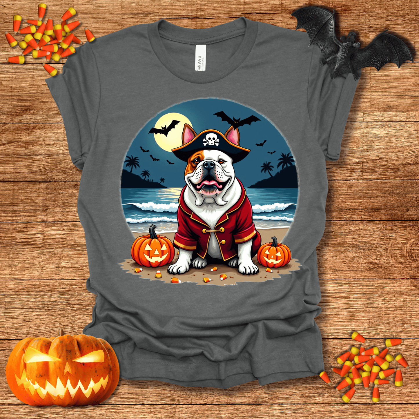 Printify T-Shirt 135_English Bulldog Pirate Halloween Unisex Jersey Short Sleeve Tee