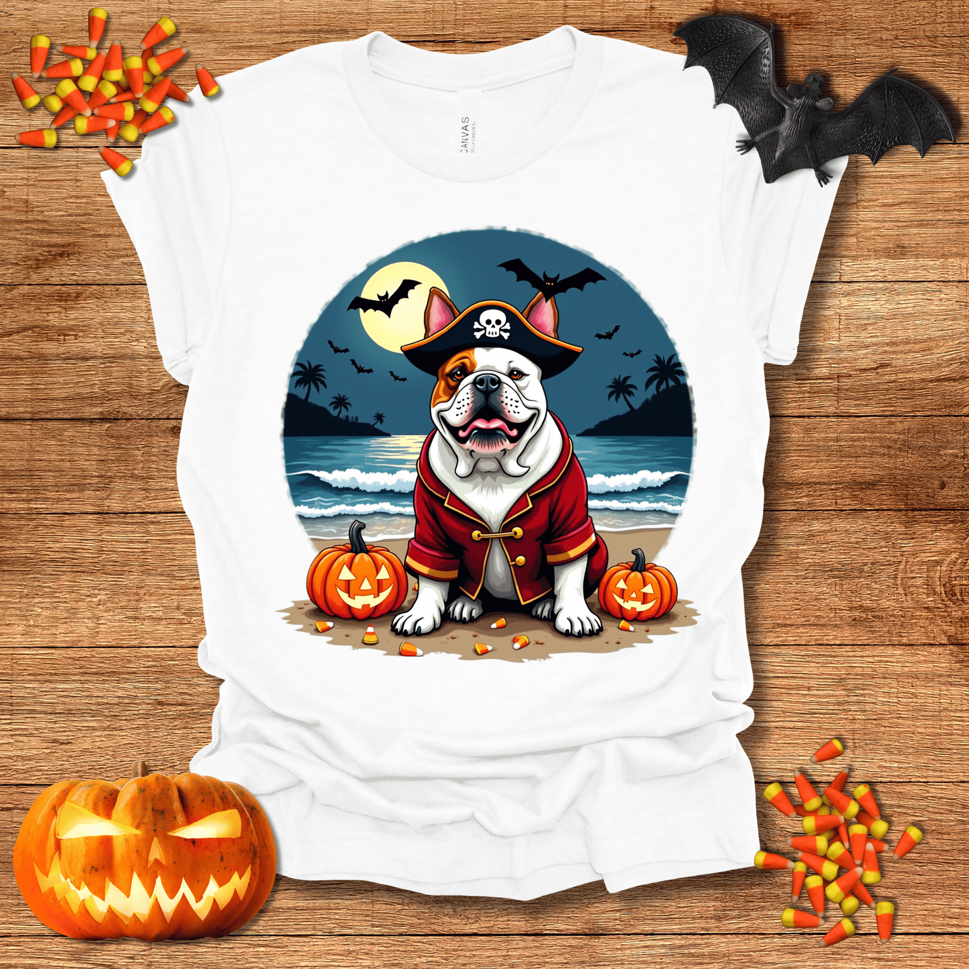 Printify T-Shirt 135_English Bulldog Pirate Halloween Unisex Jersey Short Sleeve Tee