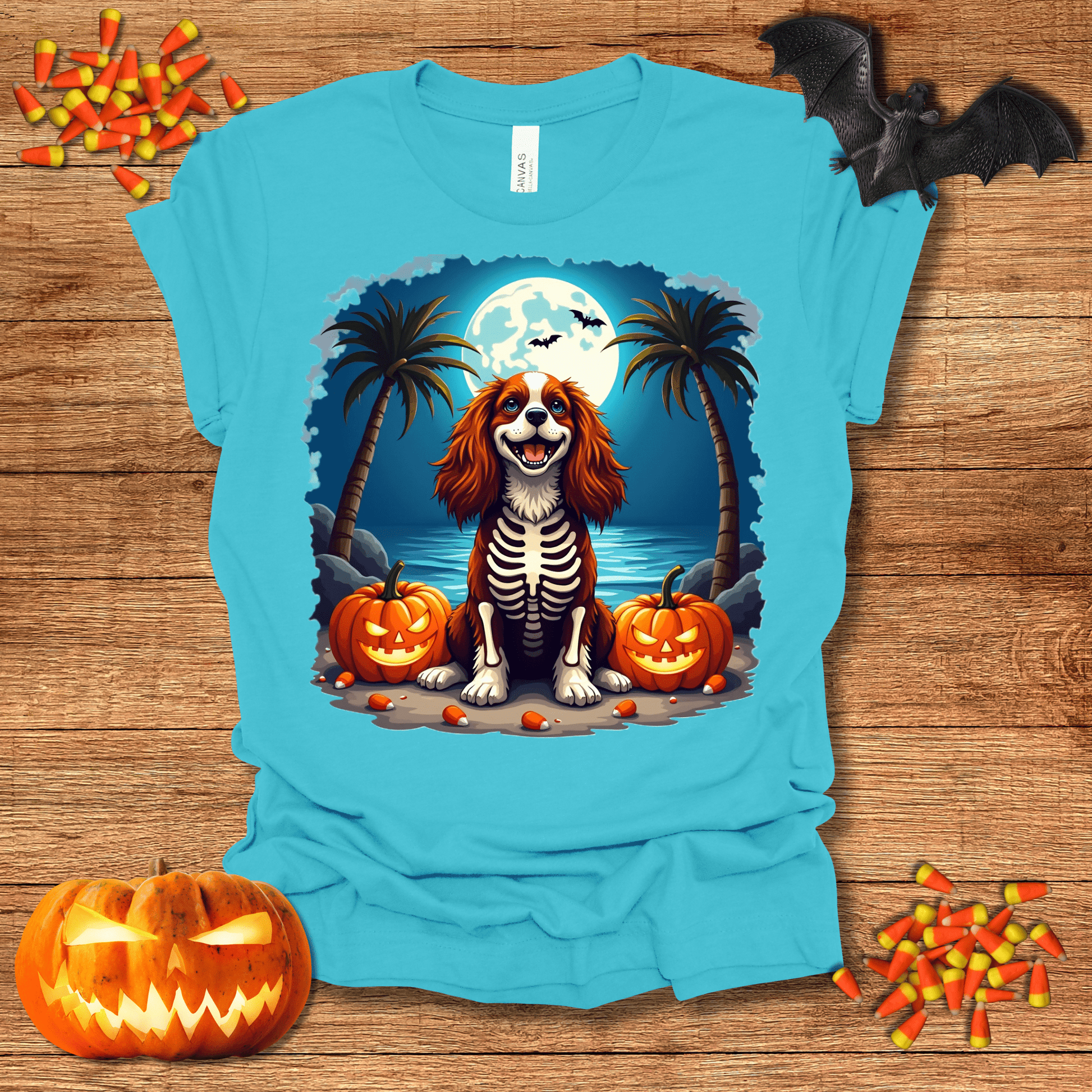 Printify T-Shirt 138_King Charles Spaniel Skeleton Halloween Unisex Jersey Short Sleeve Tee