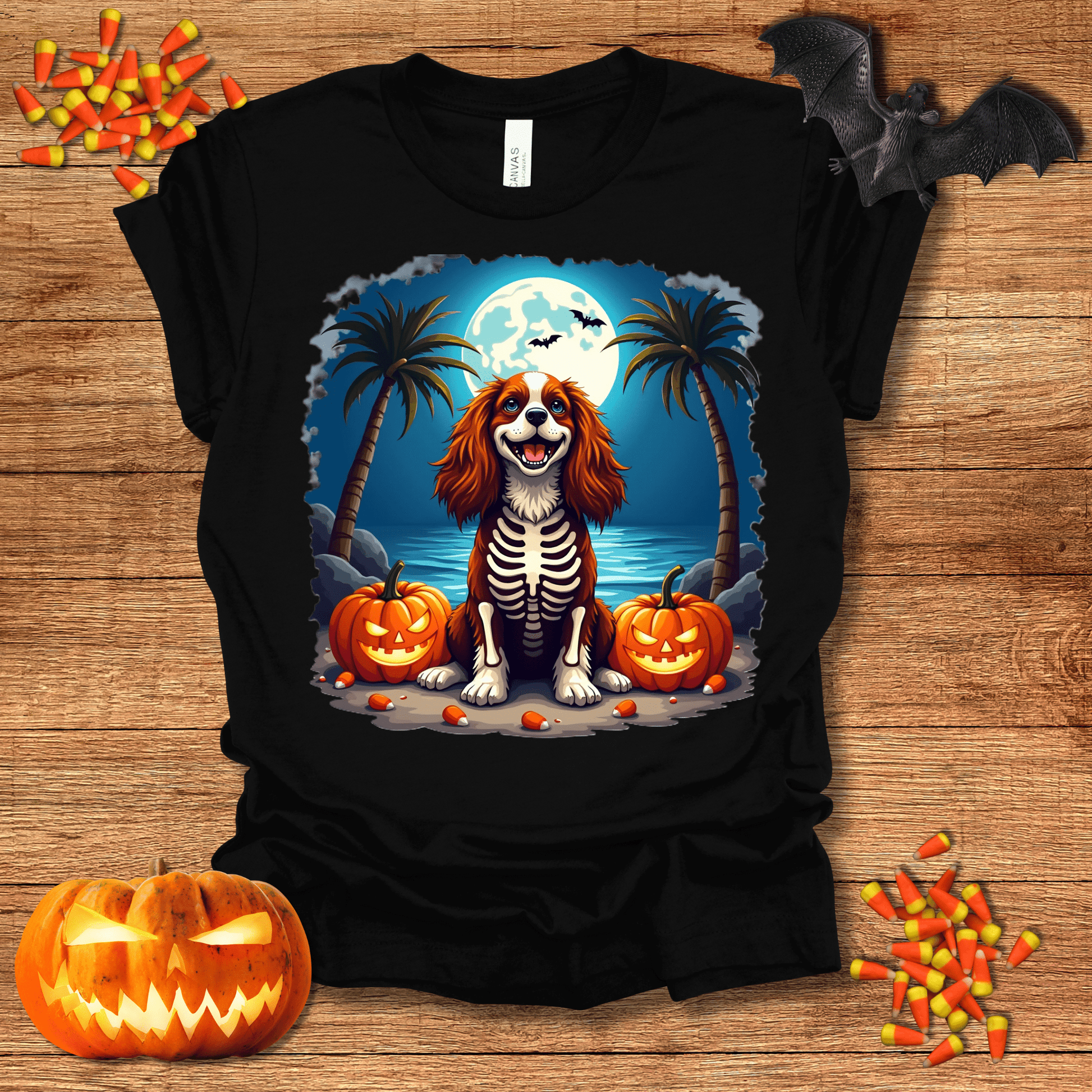 Printify T-Shirt 138_King Charles Spaniel Skeleton Halloween Unisex Jersey Short Sleeve Tee