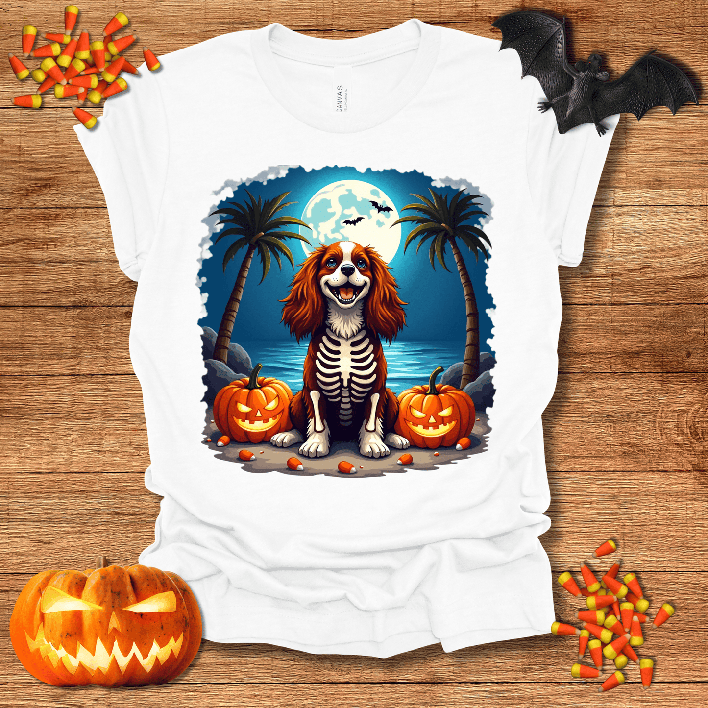 Printify T-Shirt 138_King Charles Spaniel Skeleton Halloween Unisex Jersey Short Sleeve Tee