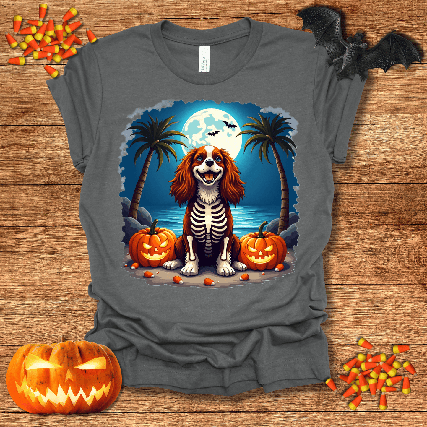 Printify T-Shirt 138_King Charles Spaniel Skeleton Halloween Unisex Jersey Short Sleeve Tee