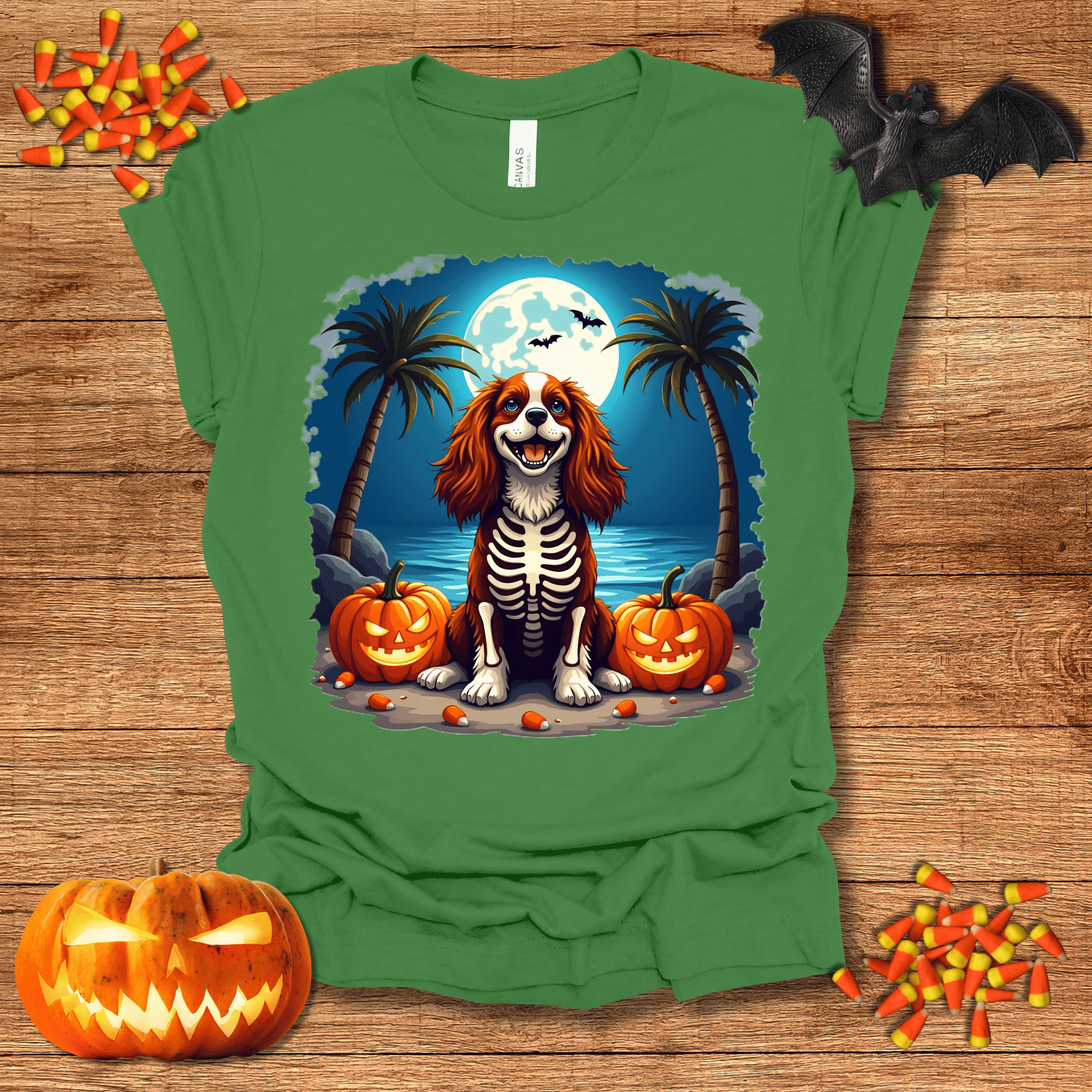 Printify T-Shirt 138_King Charles Spaniel Skeleton Halloween Unisex Jersey Short Sleeve Tee