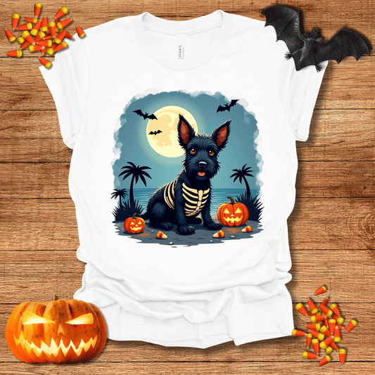 Printify T-Shirt 140_Scotch Terrier Skeleton Halloween Unisex Jersey Short Sleeve Tee