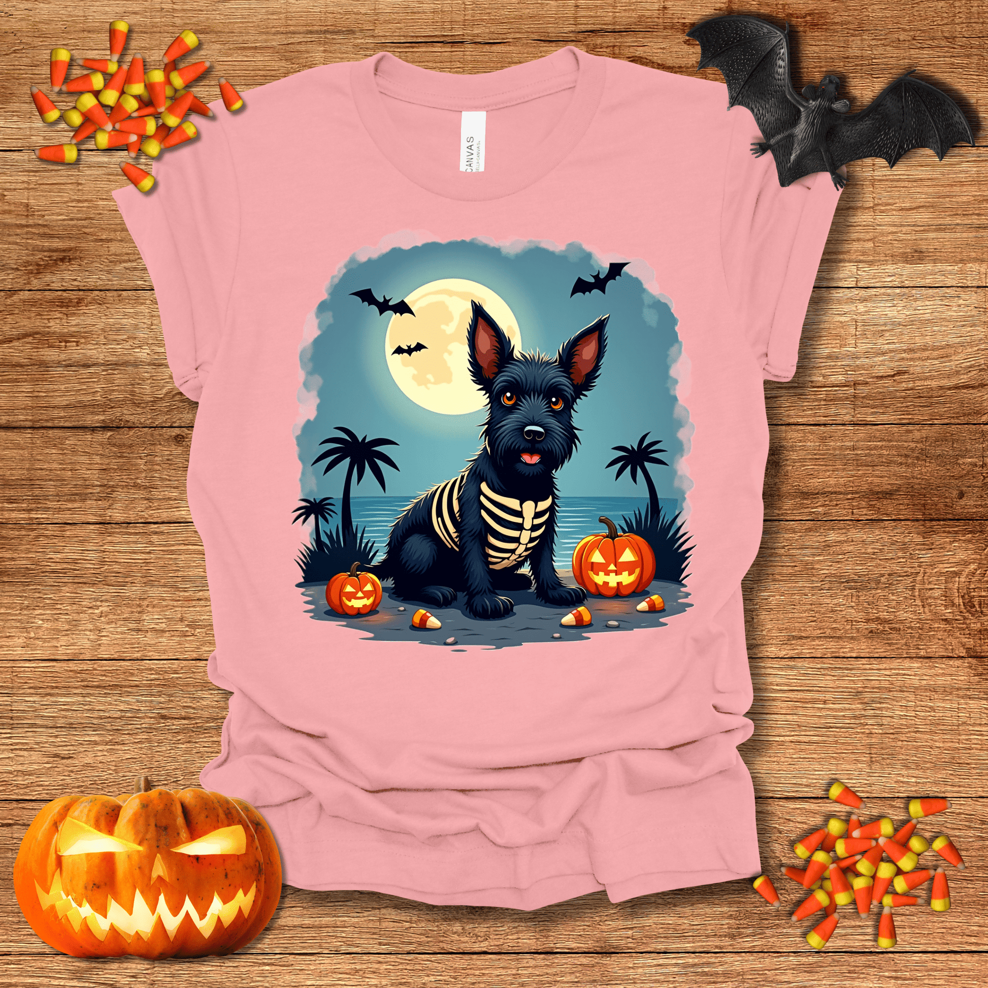 Printify T-Shirt 140_Scotch Terrier Skeleton Halloween Unisex Jersey Short Sleeve Tee