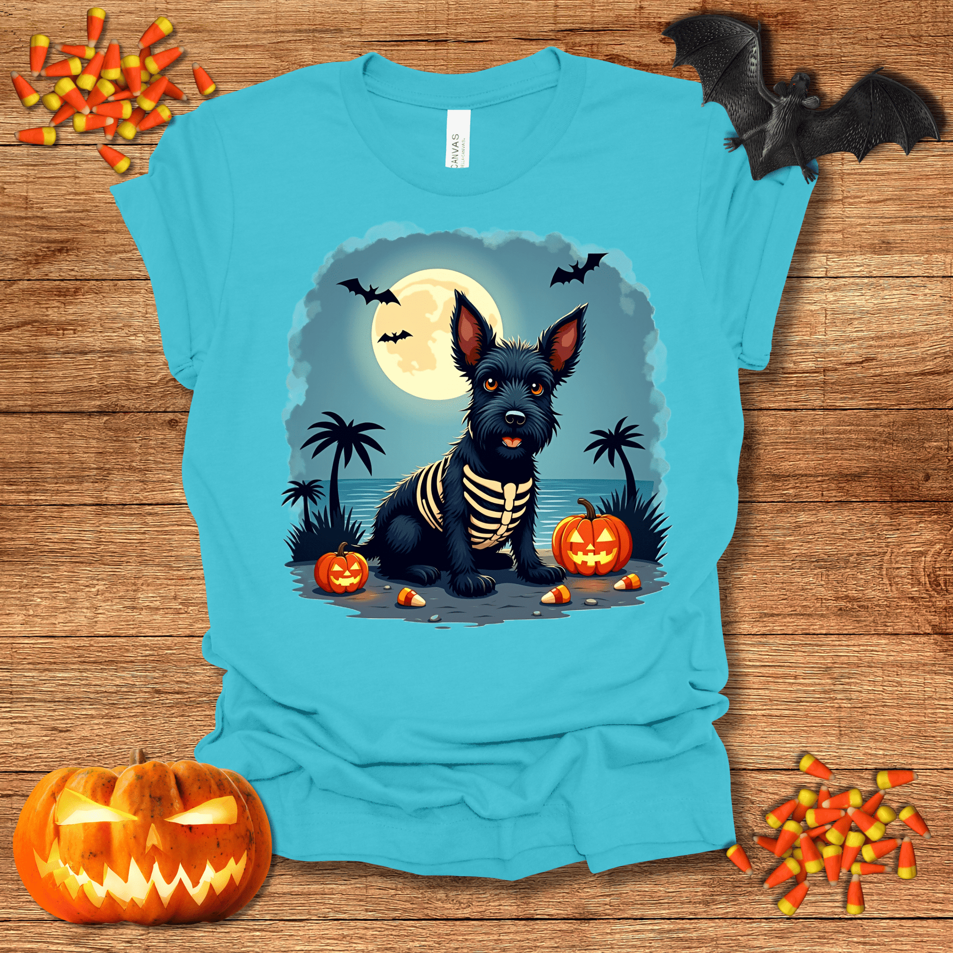 Printify T-Shirt 140_Scotch Terrier Skeleton Halloween Unisex Jersey Short Sleeve Tee