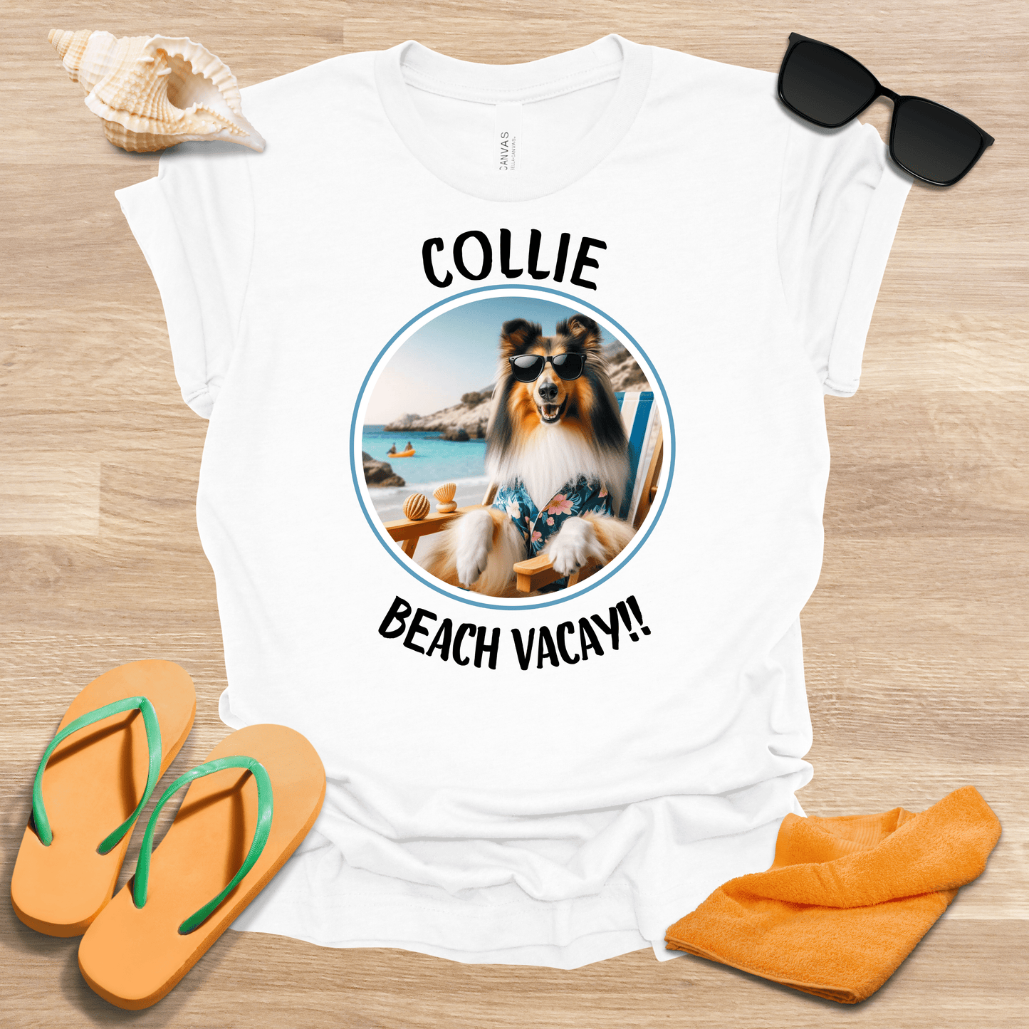 Printify T-Shirt 59_Collie Beach Vaycay Unisex Jersey Short Sleeve Tee