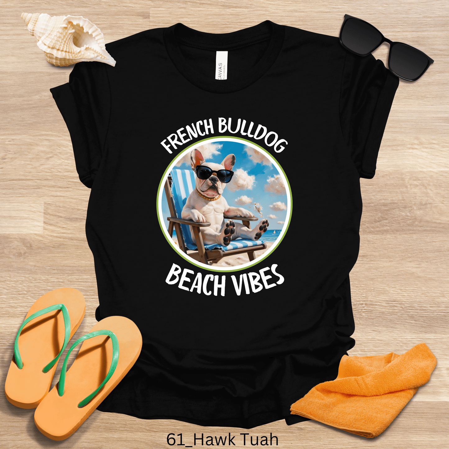 Printify T-Shirt 62_French Bulldog Beach Vibes Unisex Jersey Short Sleeve Tee