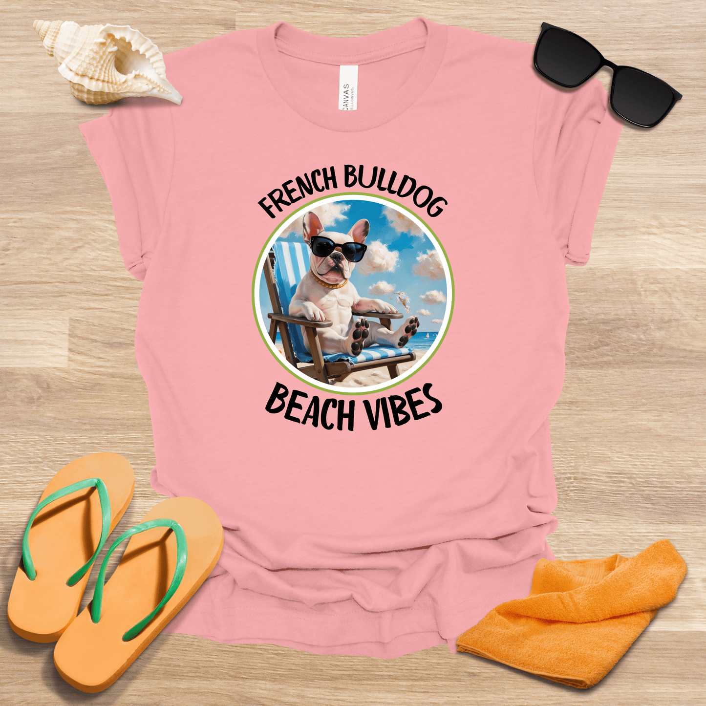 Printify T-Shirt 62_French Bulldog Beach Vibes Unisex Jersey Short Sleeve Tee