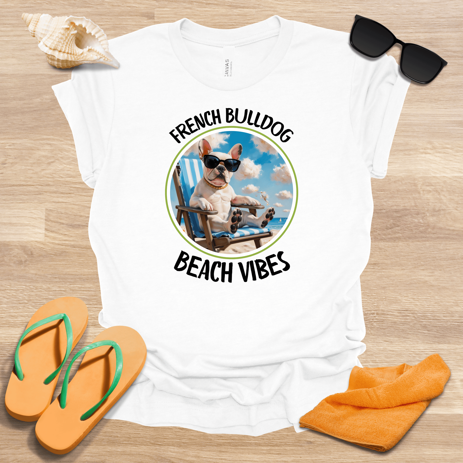 Printify T-Shirt 62_French Bulldog Beach Vibes Unisex Jersey Short Sleeve Tee