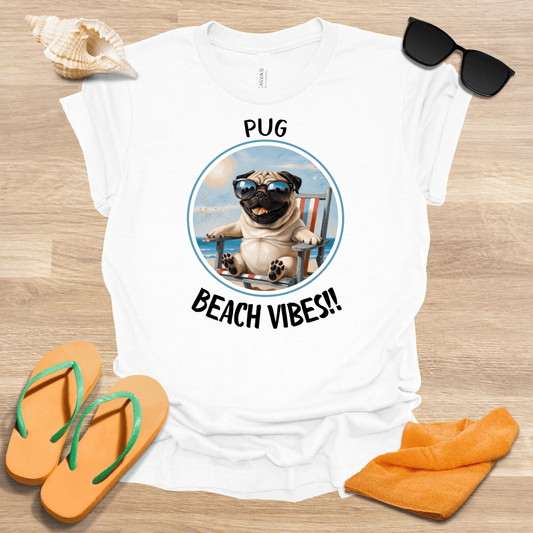 Printify T-Shirt 72_Pug Beach Vibes Unisex Jersey Short Sleeve Tee