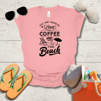 Printify T-Shirt All You Need Is Love Coffee and the Beach Unisex Jersey Short Sleeve Tee