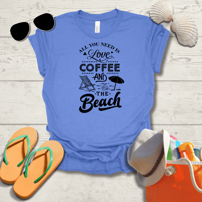 Printify T-Shirt All You Need Is Love Coffee and the Beach Unisex Jersey Short Sleeve Tee