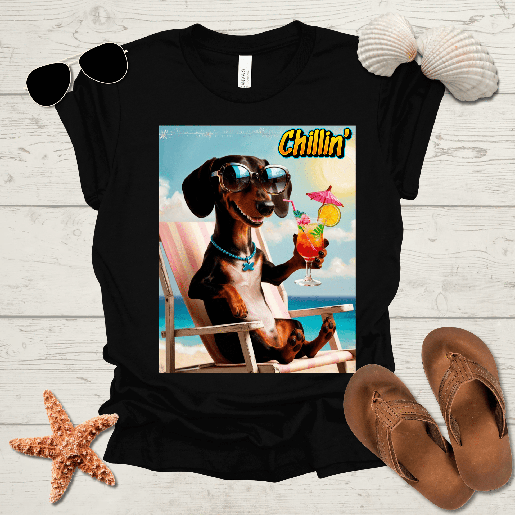 Printify T-Shirt Daschund Chillin' Unisex Short Sleeve Tee