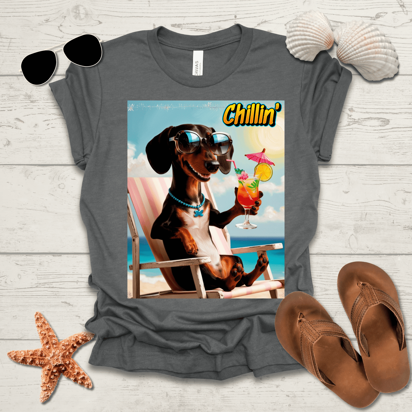 Printify T-Shirt Daschund Chillin' Unisex Short Sleeve Tee