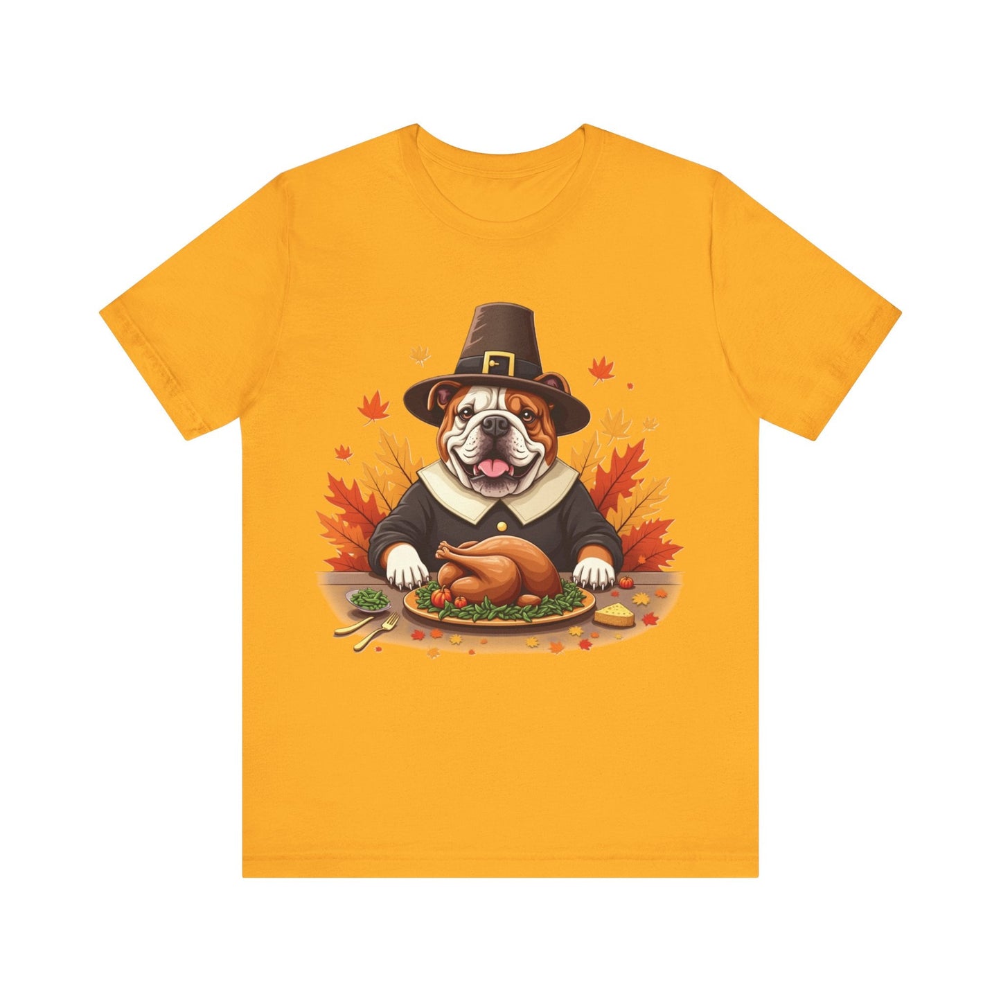 Printify T-Shirt Gold / S 147_Thanksgiving English Bulldog Tee