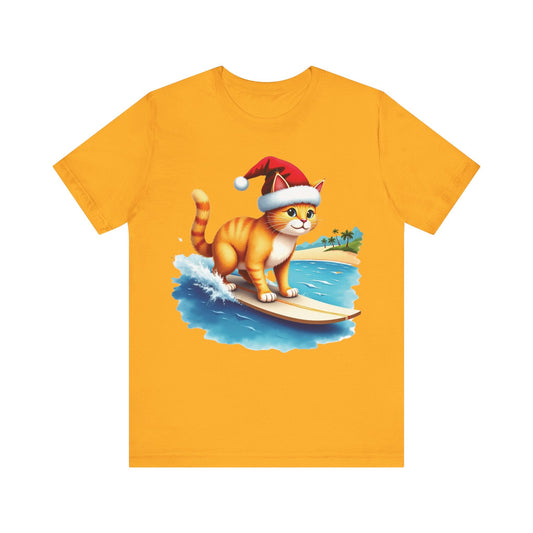 Printify T-Shirt Gold / S Cat Santa Surf Tee