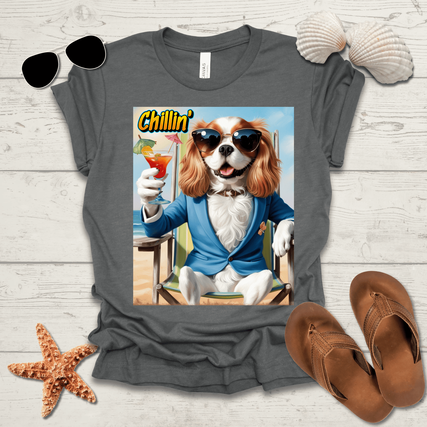 Printify T-Shirt King Charles Spaniel Chillin' Unisex Short Sleeve Tee