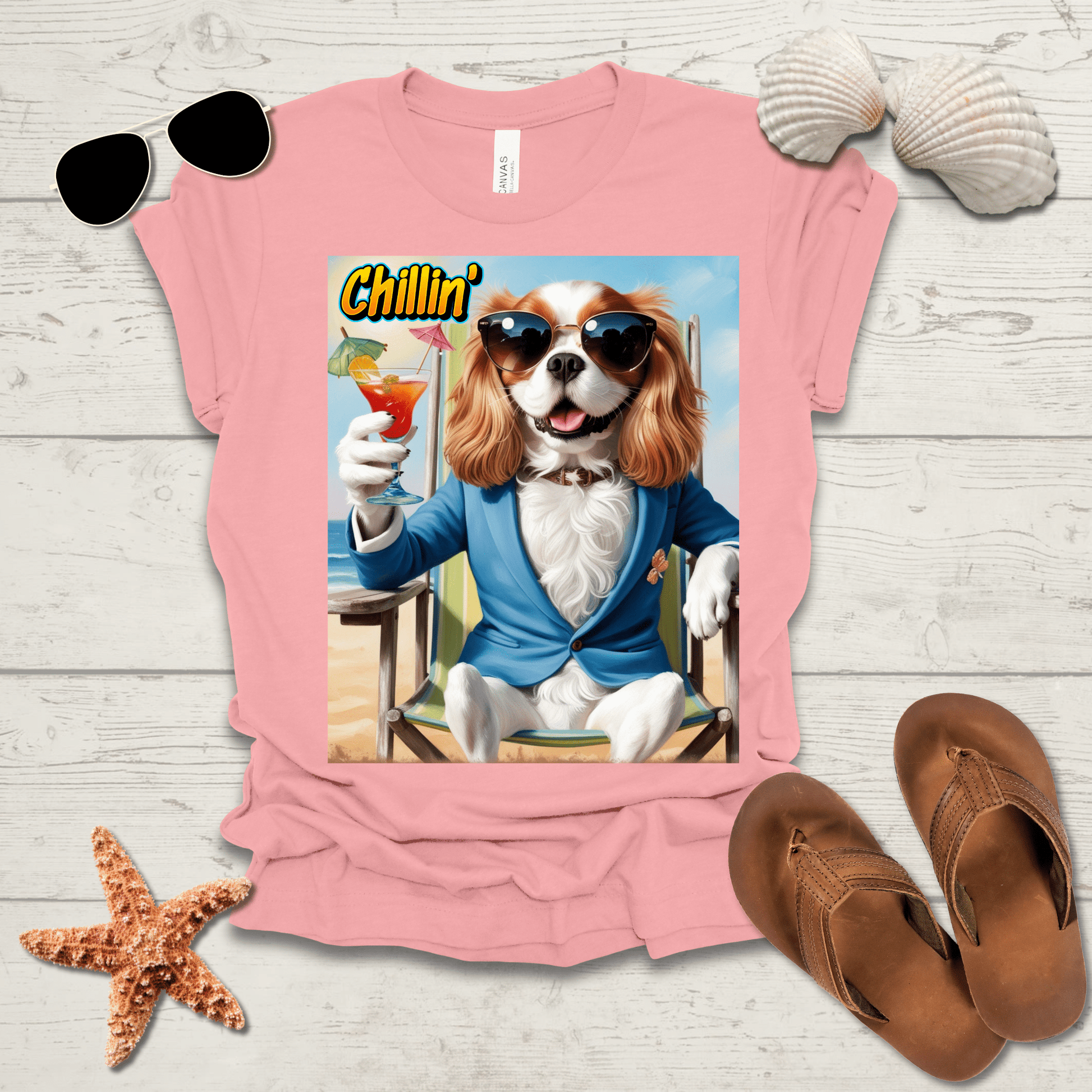 Printify T-Shirt King Charles Spaniel Chillin' Unisex Short Sleeve Tee