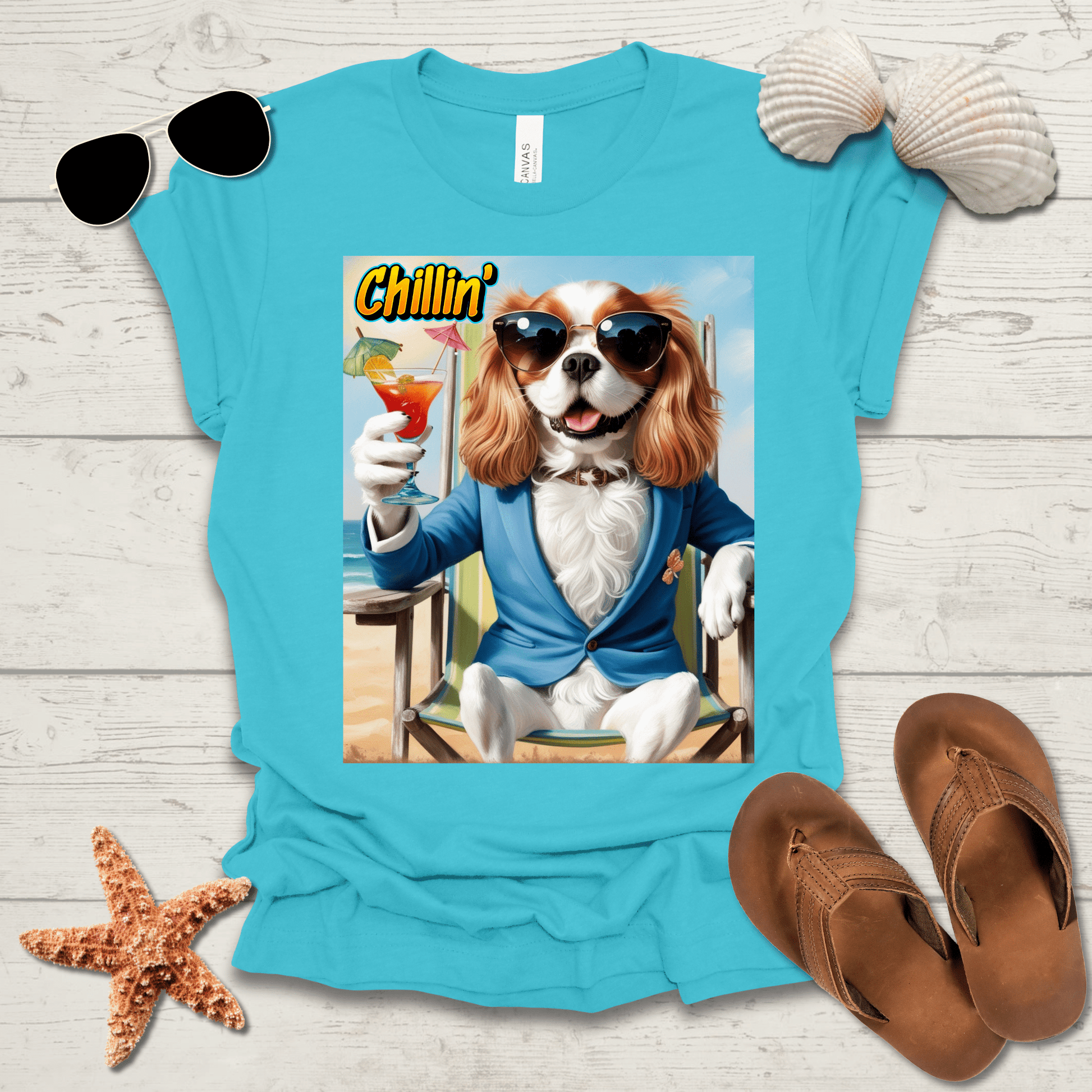 Printify T-Shirt King Charles Spaniel Chillin' Unisex Short Sleeve Tee