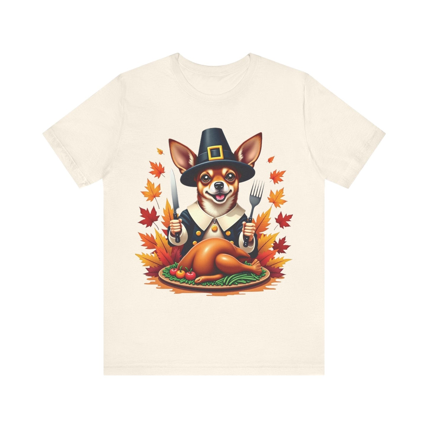 Printify T-Shirt Natural / S 144_Thanksgiving Chihuahua Tee