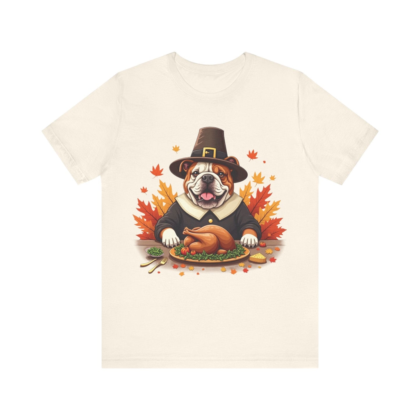 Printify T-Shirt Natural / S 147_Thanksgiving English Bulldog Tee