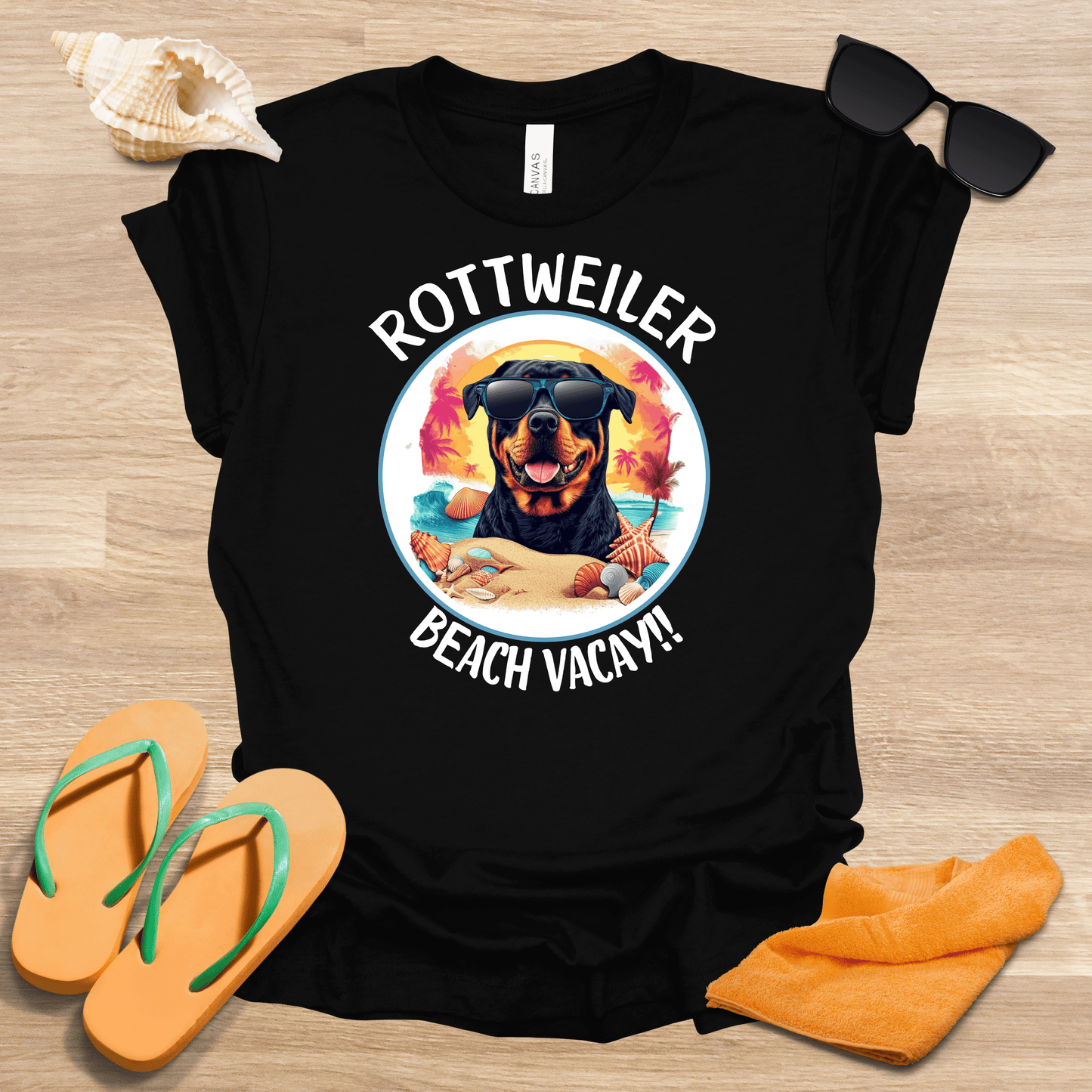 Printify T-Shirt Rottweiler Beach Vaycay Unisex Jersey Short Sleeve Tee