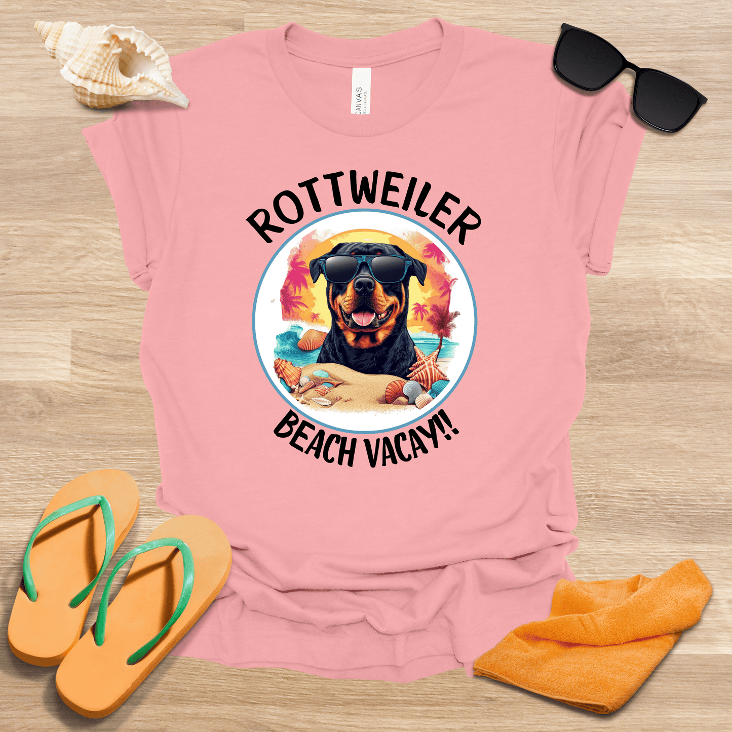 Printify T-Shirt Rottweiler Beach Vaycay Unisex Jersey Short Sleeve Tee