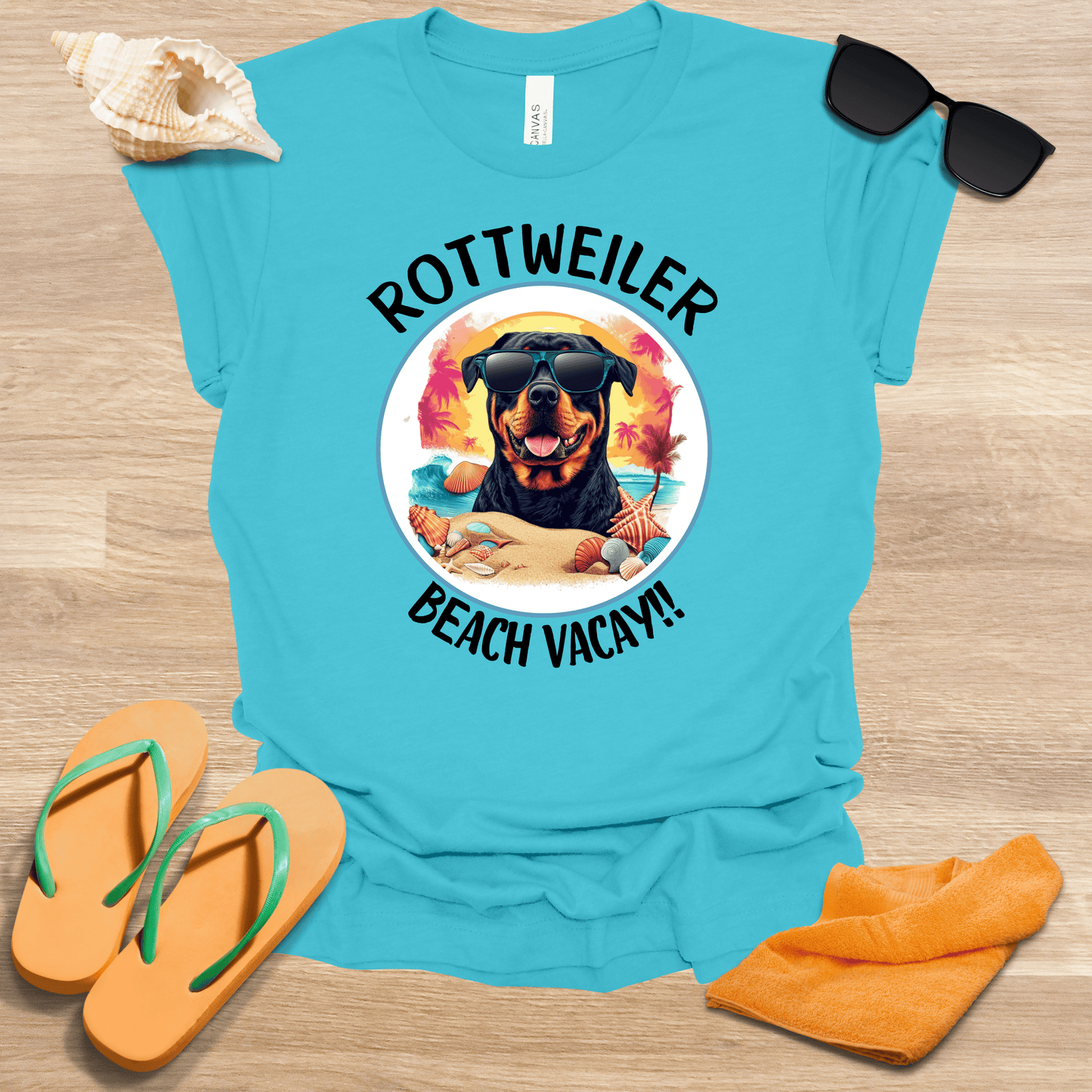 Printify T-Shirt Rottweiler Beach Vaycay Unisex Jersey Short Sleeve Tee