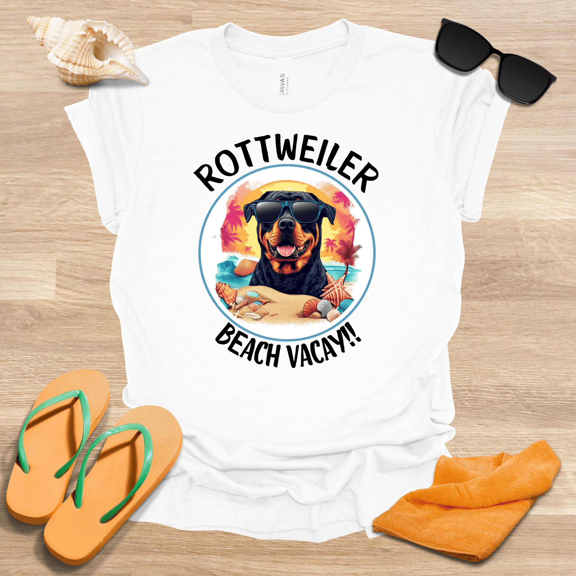 Printify T-Shirt Rottweiler Beach Vaycay Unisex Jersey Short Sleeve Tee