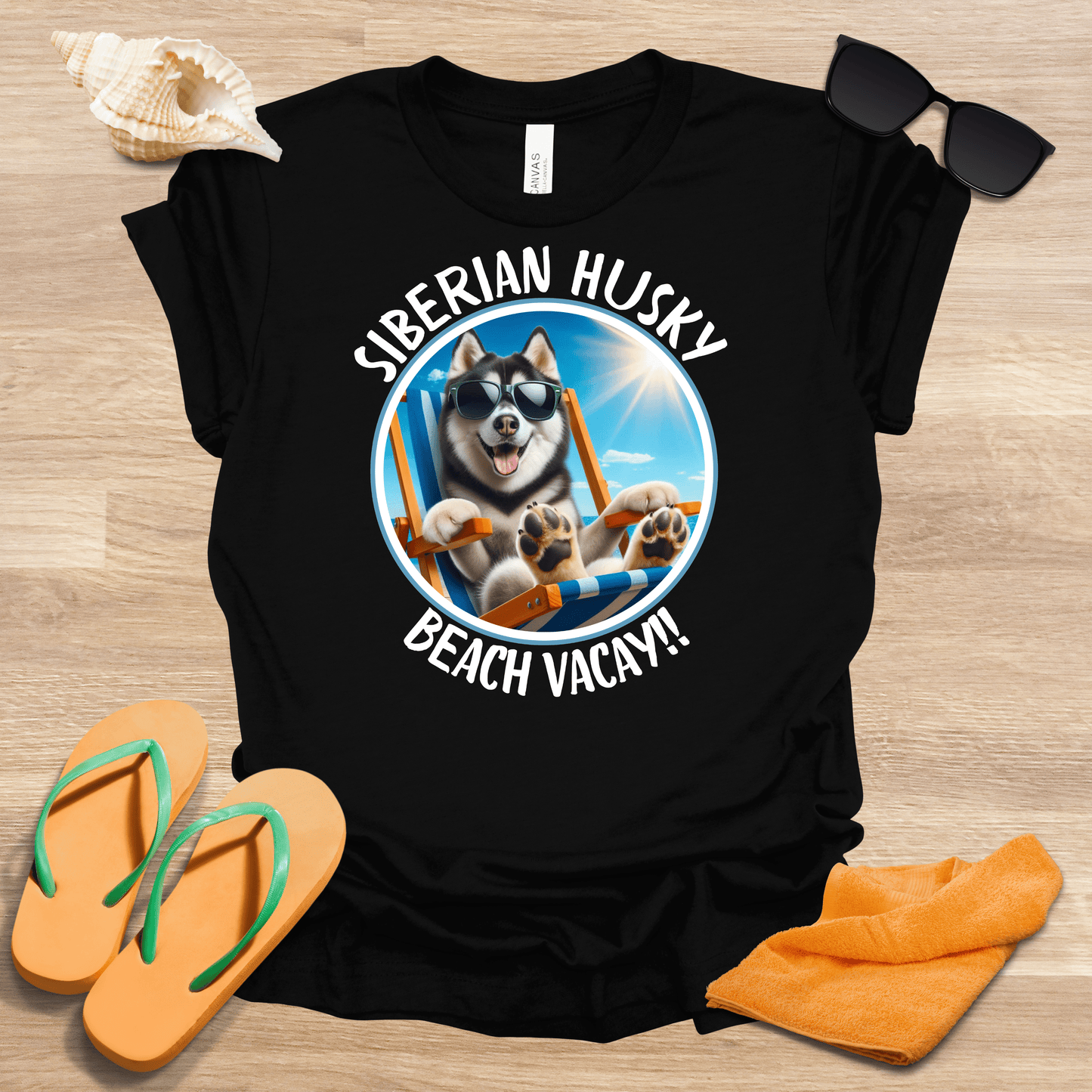 Printify T-Shirt Siberian Husky Beach Vaycay Unisex Jersey Short Sleeve Tee