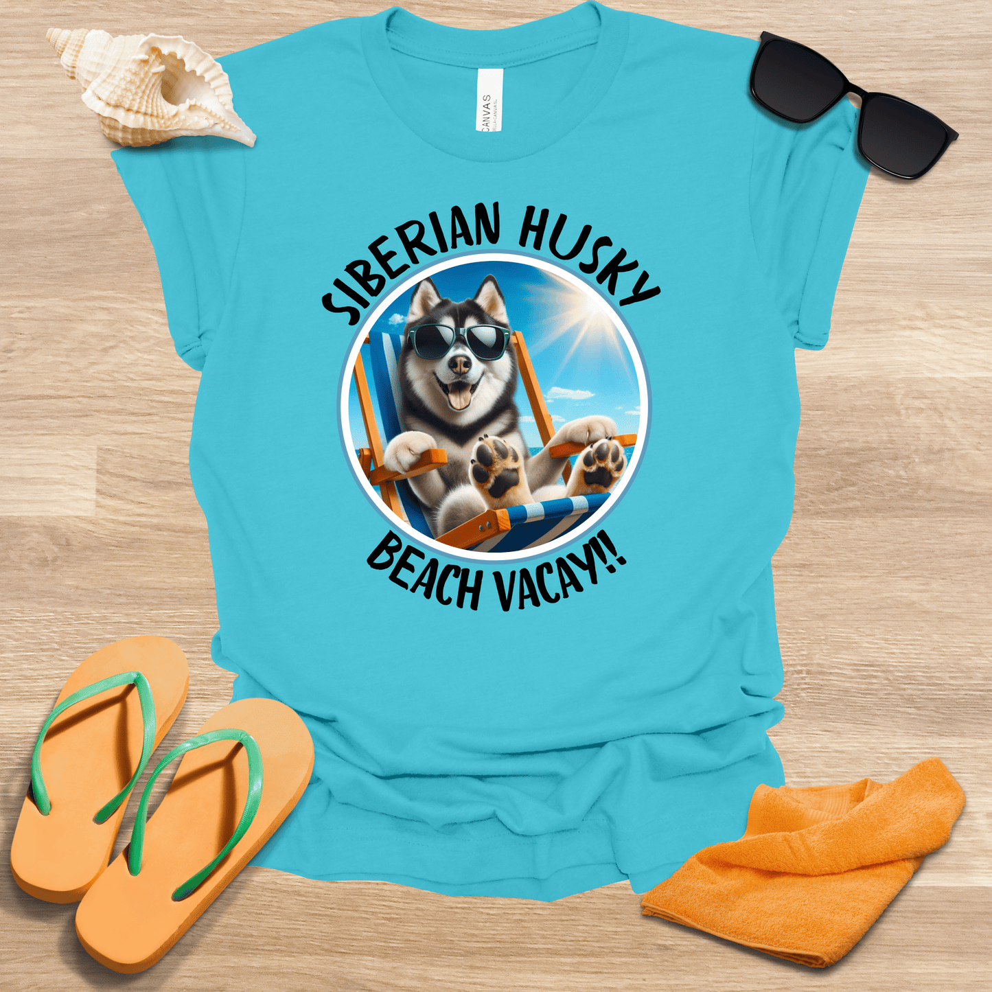 Printify T-Shirt Siberian Husky Beach Vaycay Unisex Jersey Short Sleeve Tee