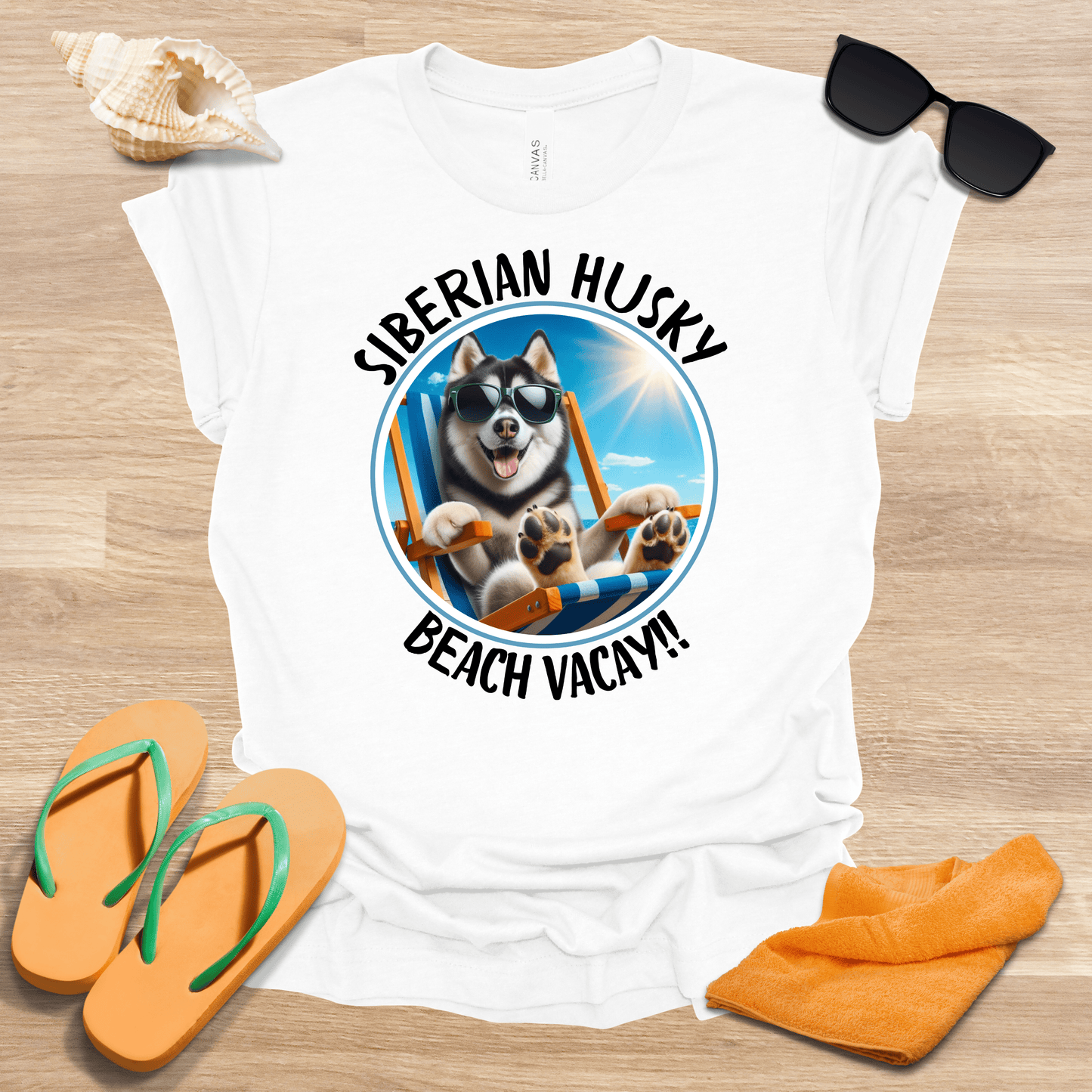 Printify T-Shirt Siberian Husky Beach Vaycay Unisex Jersey Short Sleeve Tee